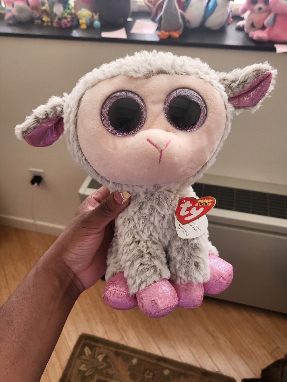TY Beanie Boos Plush Lamb - Gray and Pink Cute Stuffed Animal - Dixie 10"